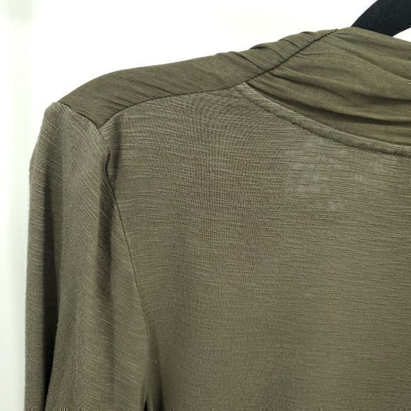 Anthropologie Dolan Long Sleeve Surplice/Faux Wrap Blouse 8 Olive Green - Picture 8 of 16